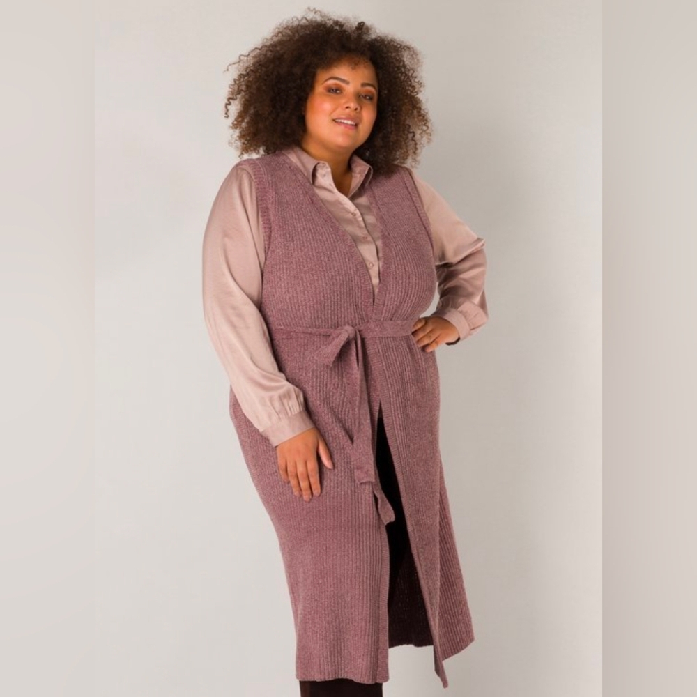 Nwt Yesta The Netherlands Mauve Knit Sleeveless Cardigan Vest Size 16